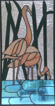 stained glass flamingo window