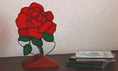 Stained Glass Red Rose on wood stand