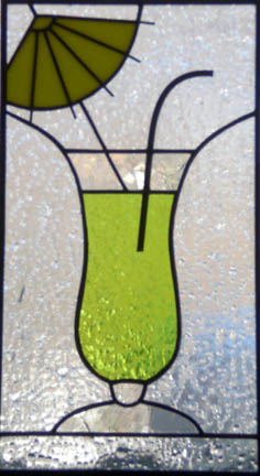 stained glass cocktail panel using copper tubing for straw