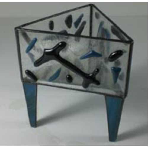 three sided blue candle holder
