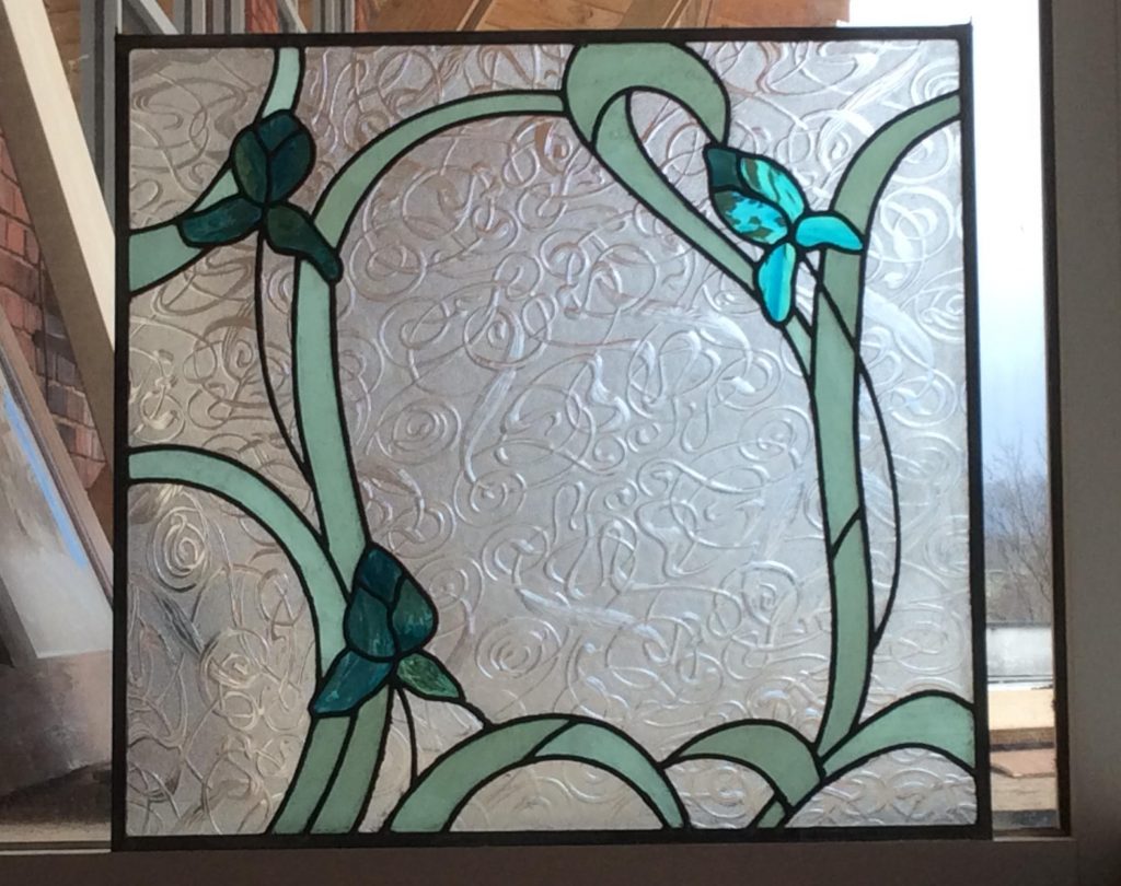 art nouveau style stained glass iris window