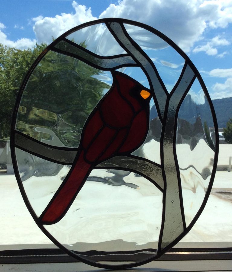 cardinal Stained glass Oval shaped small panel window