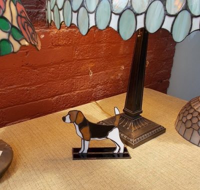 Stained Glass Beagle Stand with Tri Colored Markings