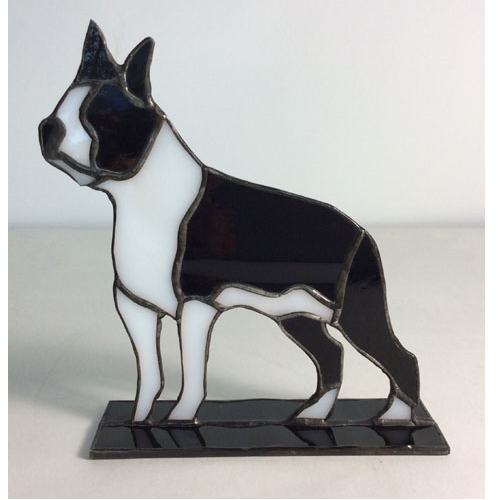 stained glass boston terrier stand