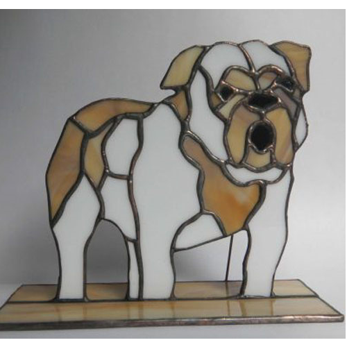 stained glass bulldog stand