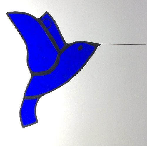 blue stained glass hummingbird
