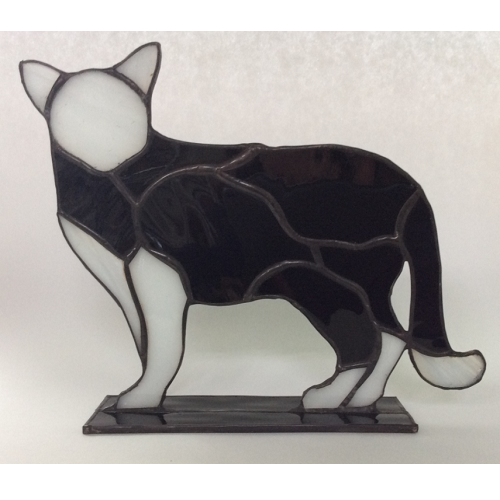 stained glass black with white cat