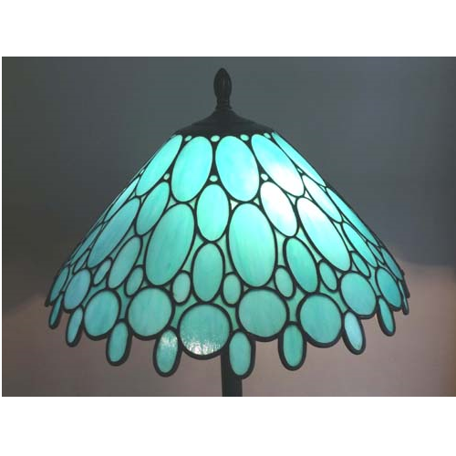 Stained Glass Teal Lamp Shade With Ovals And Circles