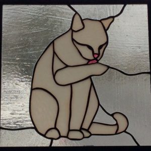 stained glass white cat