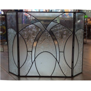 Leaded Glass Fireplace Screen With Clear Textured Glass