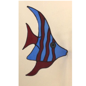 stained glass fish blue red
