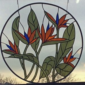stained glass bird of paradise window